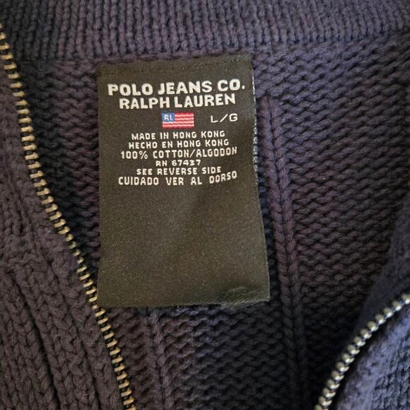 Vintage Y2K Ralph Lauren Polo Jeans Co. Navy 3/4 Zip Sweater Large - Picture 5 of 9